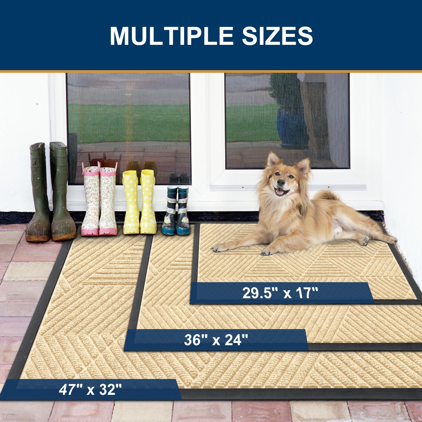 Smiry Front Door Mat Outside Entrance, Heavy Duty Natural Rubber Mat, Sturdy Trap Dirt And Moisture Indoor Outdoor Door Mat, Easy Clean Low Profile Doormat Outdoor Entrance, 47X32 Inch, Beige